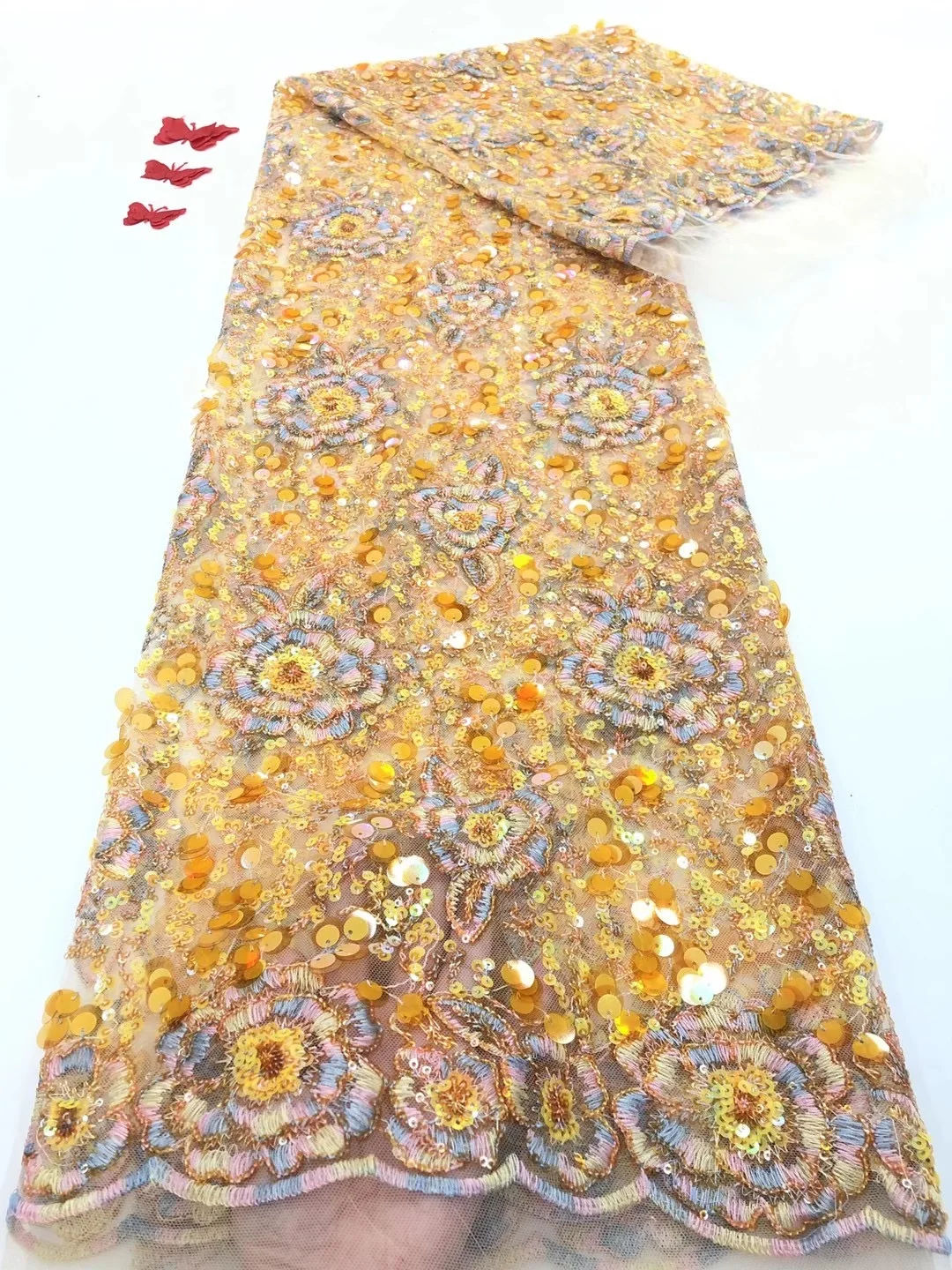 

African French Mesh Sequined Lace Fabric 2020 High Quality Embroidery Nigeria Lace Fabric RF43211