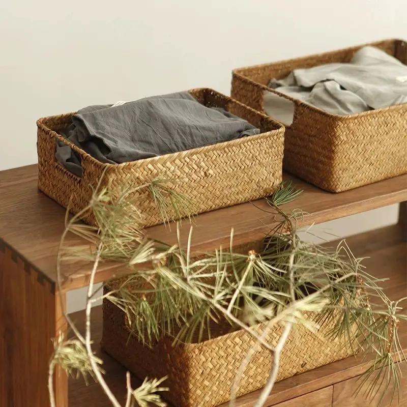 

LuanQI Wicker Rattan Storage Boxes Rectangular Storage Basket Rectangle Cosmetic Gadgets Toys Basket Container Home Organization