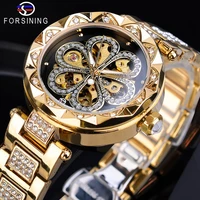 forsining mechanical womens watches top brand luxury female watches diamond golden mesh creative dial waterproof automatic clock