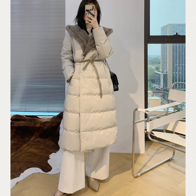 

Женское длинное пальто из натурального меха норки, на зиму, 2021, H1122