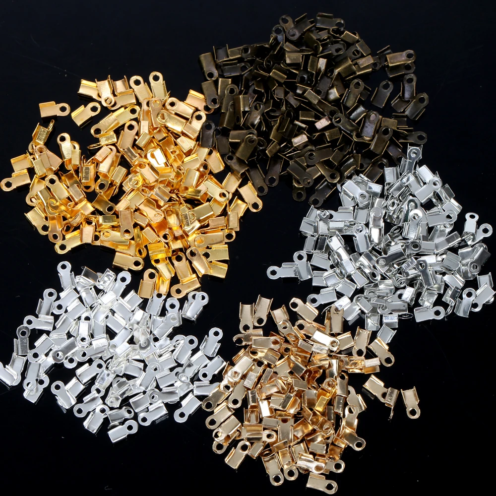 

Alloy Gold Silver Leather Cord End Caps Beads Clasps Crimp Beads For Jewelry Making Diy Bracelet Necklace Accessories