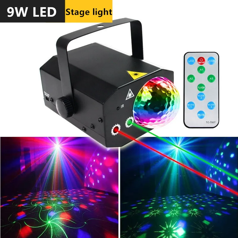 

Free Shipping 2 in 1 Magic Crystal Ball Stage Effect Laser USB Projector Strobe Remote Control Light For DJ Disco Party Lamp