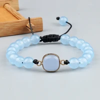 8mm charm women reiki healing yoga bracelets natural stone blue chalcedony agates beaded braided bracelets men jewelry pulsera