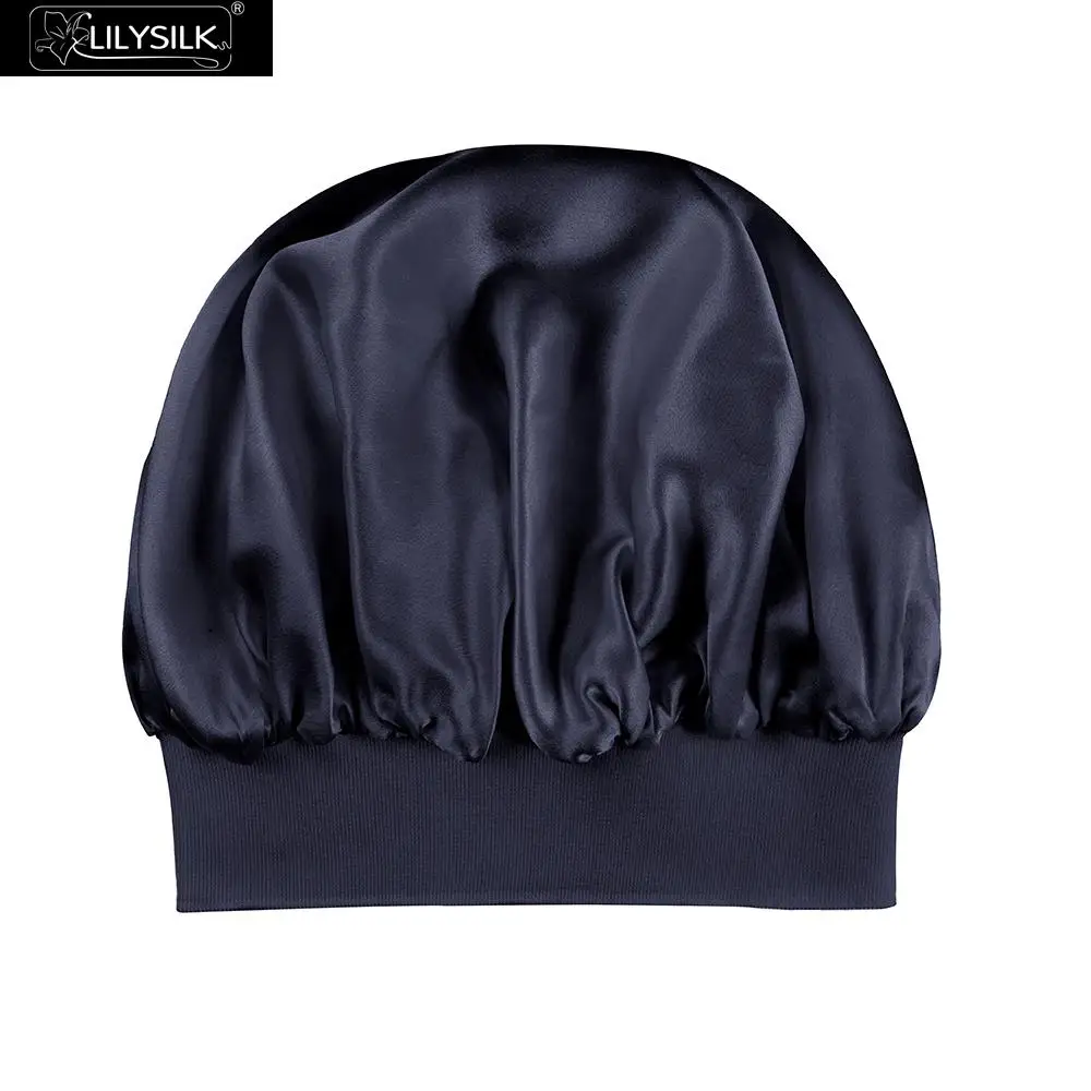 Navy Blue LilySilk шапка спящий шелк натуральный 19 Momme ночной головной убор для сна волосы один размер Ночной Люкс - Цвет: Navy Blue