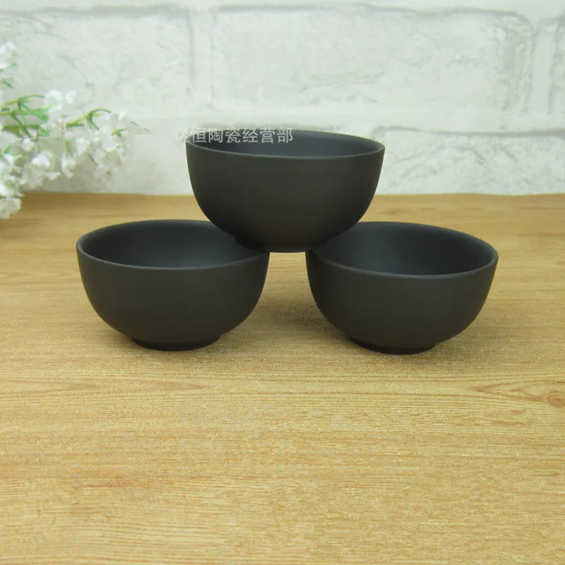 Акция! 6 шт. набор керамических чайных чашек из фиолетовой глины 55 мл черные