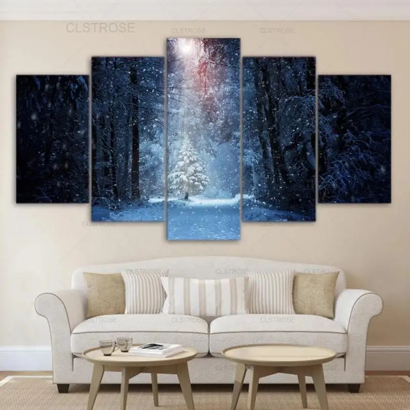 

Winter Night Forest Snow Scene Thick Snow Trees Christmas Theme Home Celebration Decoration Frameless Printing Canvas Poster