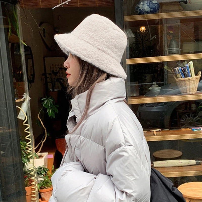 Женская плотная пушистая плюшевая Панама, однотонная зимняя теплая шапка рыбака