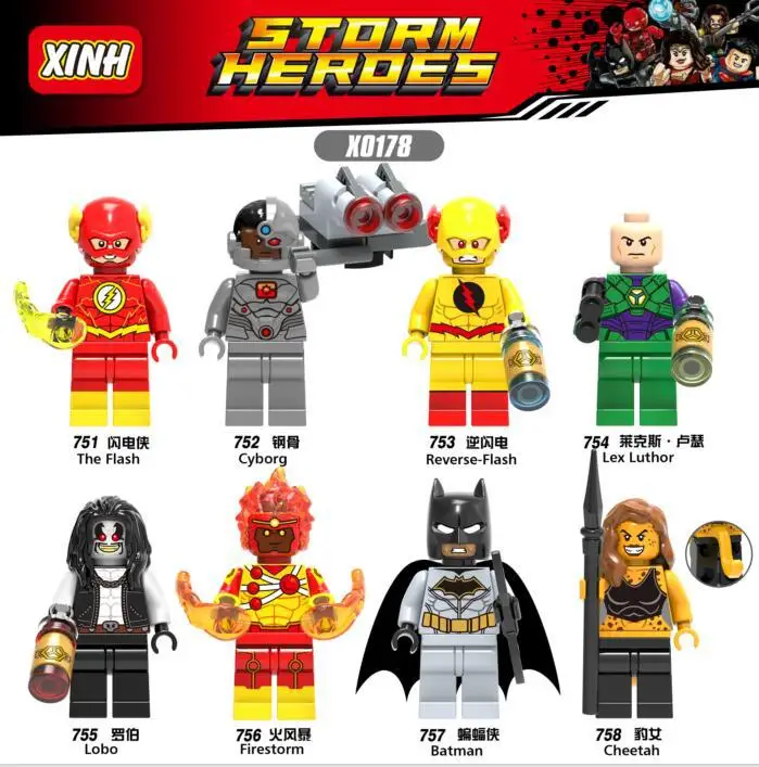 Одиночные супер герои фигурки флэш Бэтмен обратный-Flash Lex Luthor Cyborg Lobo Fire Cheetah строительные блоки игрушки для детей