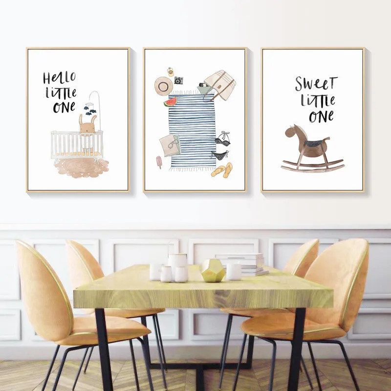 

Nordic Restaurant Cartoon Creative Decorative Painting Cake Animal Rabbit Canvas Sofa Wall Picture Poster Nursery Room