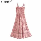 Женское винтажное платье миди на бретелях, с цветочным принтом и кисточками