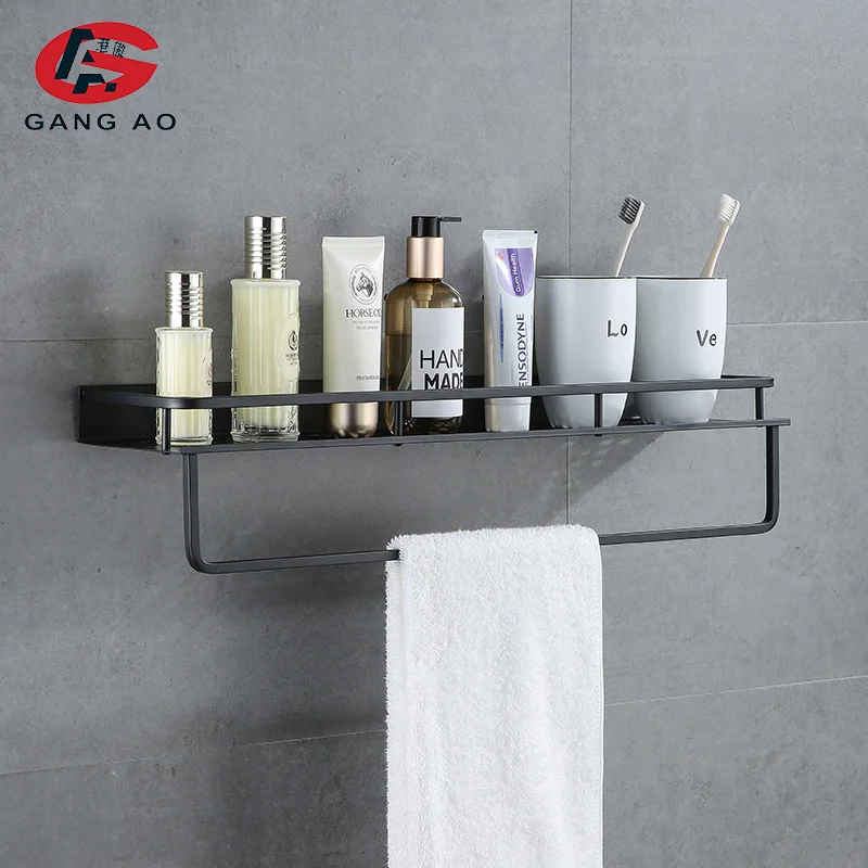 Алюминиевая черная полка для ванной комнаты Корзина Для ванны и душа Полки Полка
