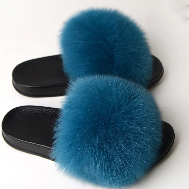 Женские меховые пушистые тапочки на плоской подошве женские домашние сланцы