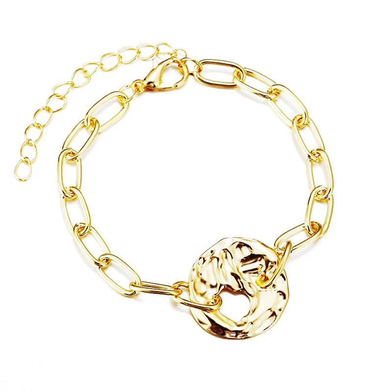 

1PCS Personalized Punk Chain Rose Flower Round Head Pendant Metal Chain Bracelet Set For Women Party Jewelry Gift Fashion