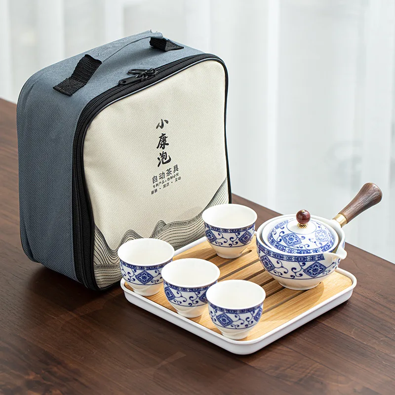 Juego de t&eacute; chino de viaje Gongfu, tetera port&aacute;til con rotaci&oacute;n de 360, fabricante de t&eacute; e infusor, bolsa todo en uno-0