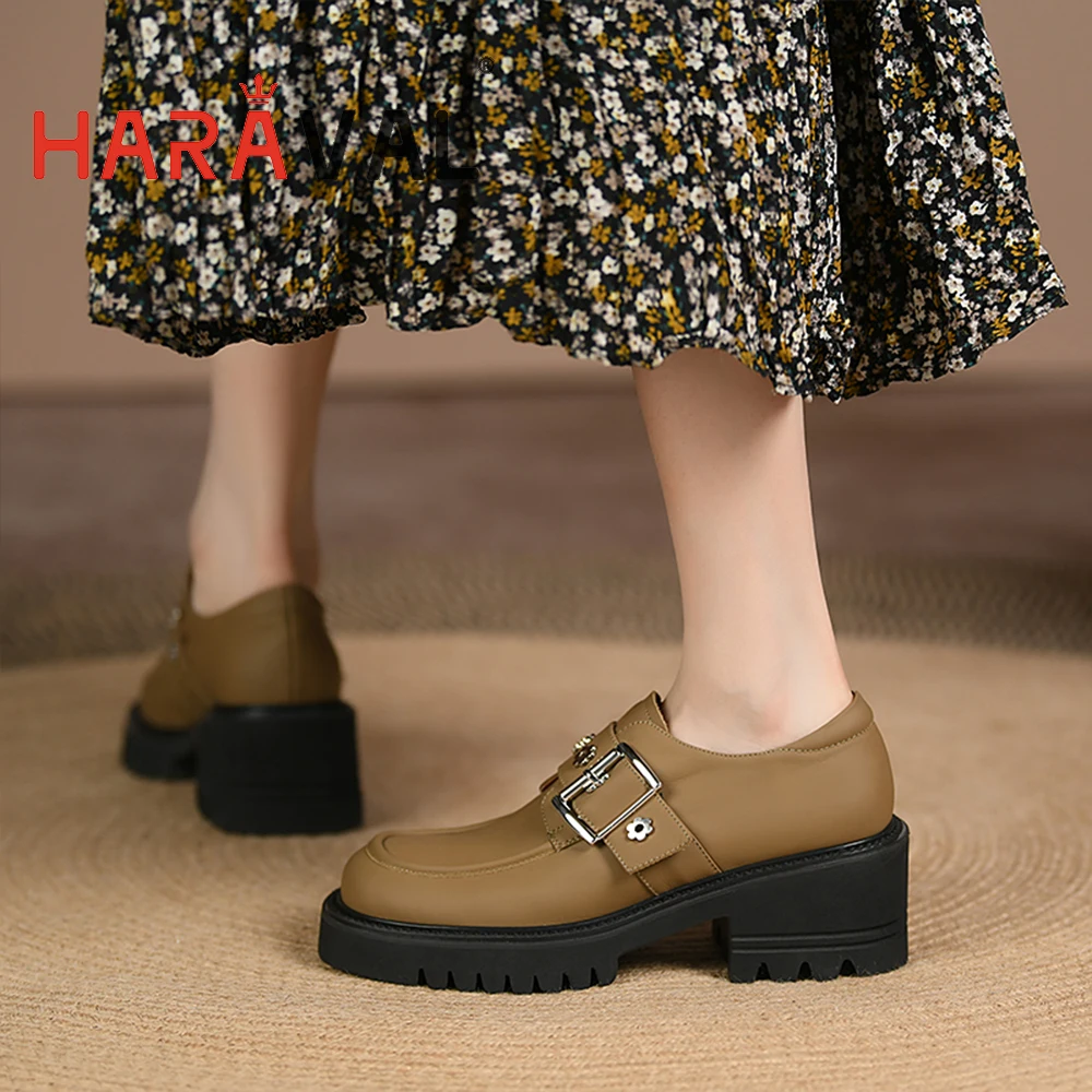 

Туфли-лодочки женские из коровьей кожи, толстая подошва, круглый носок, офисная обувь на платформе, черные, коричневые, весна-осень 17