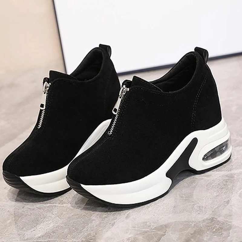 

Women Platform Vulcanized Shoes Ladies Lace Up Casual Light Suede Shoes Woman Fashion Sneakers Female Ankle Heel Footwear 2021