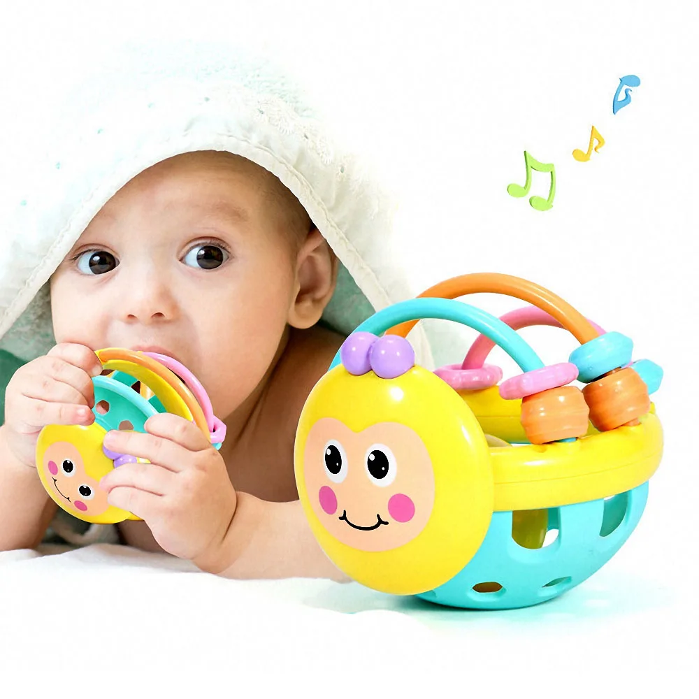 1pc Soft Rubber Cartoon Bee Musical Rattles Toddler Development Educational Toys Interactive Rattle Baby Bed Mobile Music