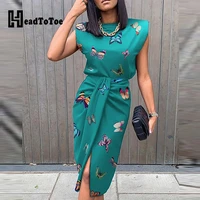 butterfly print top slit skirt sets workwear tied dtail women casual 2 piece outfits weekend wear