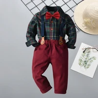 toddler boys clothing gentleman lattice shirt bib pants suit spring autumn children birthday formal outfits bow suspender