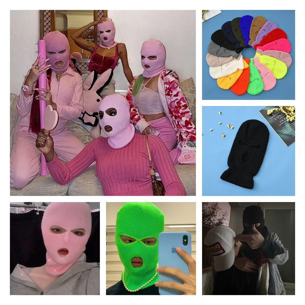 

CS Terrorist Three-hole Knitted Wool Warmth Bandit Full Face Ski Winter Windproof Military Tactical Mask Unisex Funny Headgear