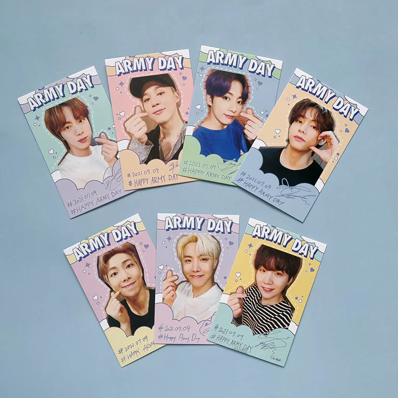 

Wholesale Kpop Idol Merchandise Bangtan Boys Lomo Card Happy Army Day Photo Card Print Cards Korean Fashion Boys Poster Picture