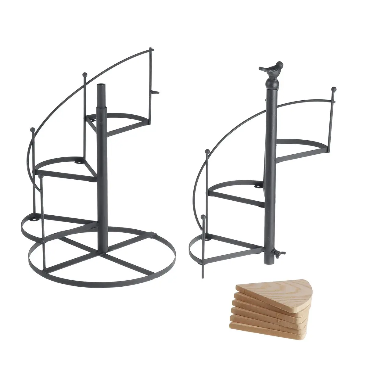 

6 Tiers Decorative Iron Plant Rack Stand Plants Succulent Shelf 6 Layer Stair Shape Desktop Garden Flower Stand + Wood Plate