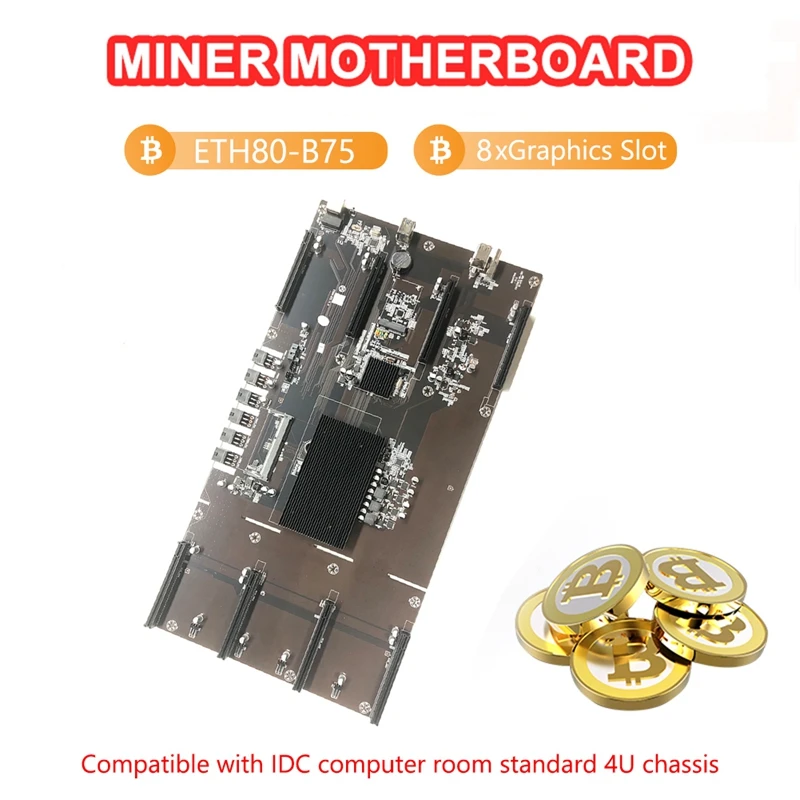 Материнская плата ETH80 B75 для майнинга материнская IDC 4U BTC LGA 1155 Pin 8xpcie 16X 80 мм слот