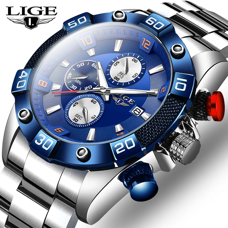 

Relogio Masculino New LIGE Fashion Mens Watches Top Brand Luxury WristWatch Men Quartz Clock Blue Waterproof Chronograph Reloj
