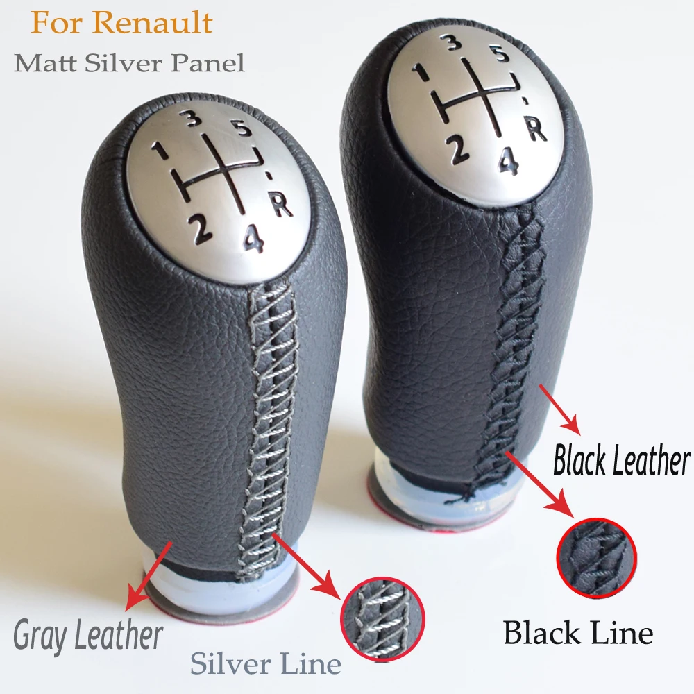 

5Speed Leather MT Gear Shift Knob for Renault Megane II MK2 Scenic 2 Clio 3 III MK3 GearShifter Pen Head Ball Black Gray
