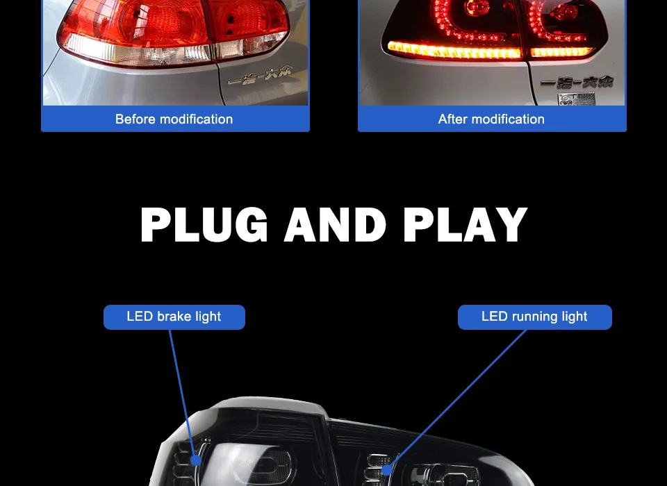 Задний фонарь для VW Golf 6 2009-2012 R20 MK6 светодиодный задние фары, противотуманные фары Габаритные огни DRL Тюнинг автомобилей, автомобильные аксессуары