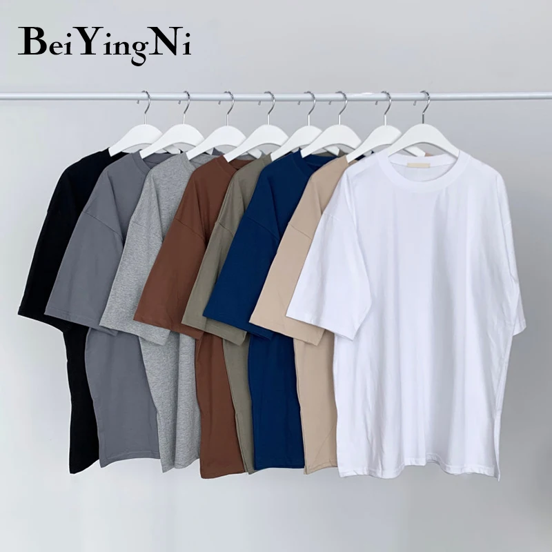 

Beiyingni Harajuku Cotton Plus Size T Shirt Women Solid Color Vintage Hipster Short Sleeve T-shirt Woman Casual Plain Top Female