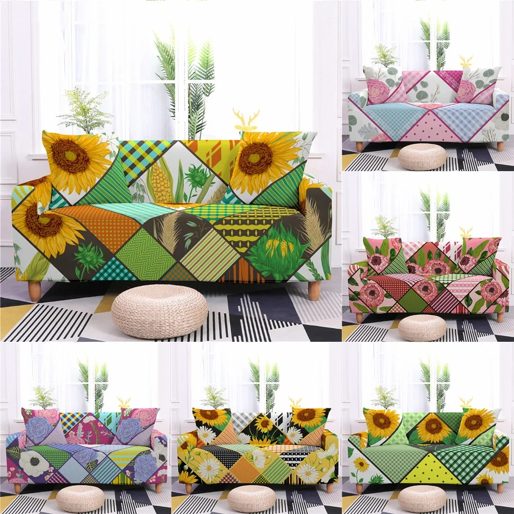 

Sunflower Floral Sofa Covers Living Room Sectional Corner Rural Crop Elastic Couch Cover L Shape Geometry Slipcovers Home Fabric