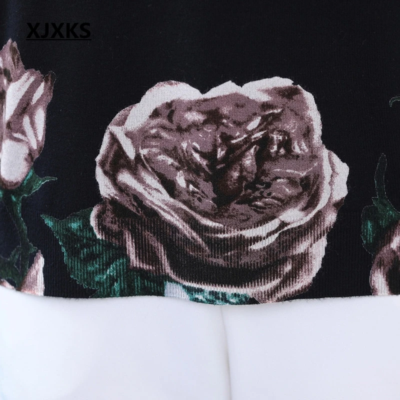 XJXKS Modis Print Flower Sweater Women Vintage Beautiful Sweaters And Pullovers Long Sleeve Tops Knitted | Женская одежда