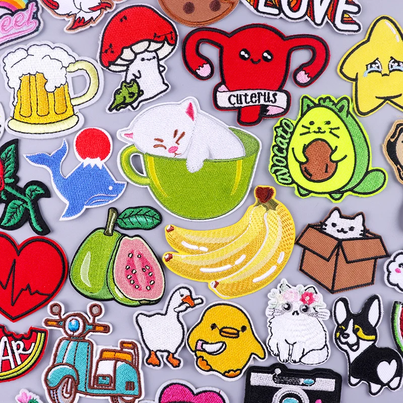 

Cute Cat Applique Embroidered Patches For Clothing Thermoadhesive Patches Cartoon Fruit Patch Iron On Patches On Clothes Sticker