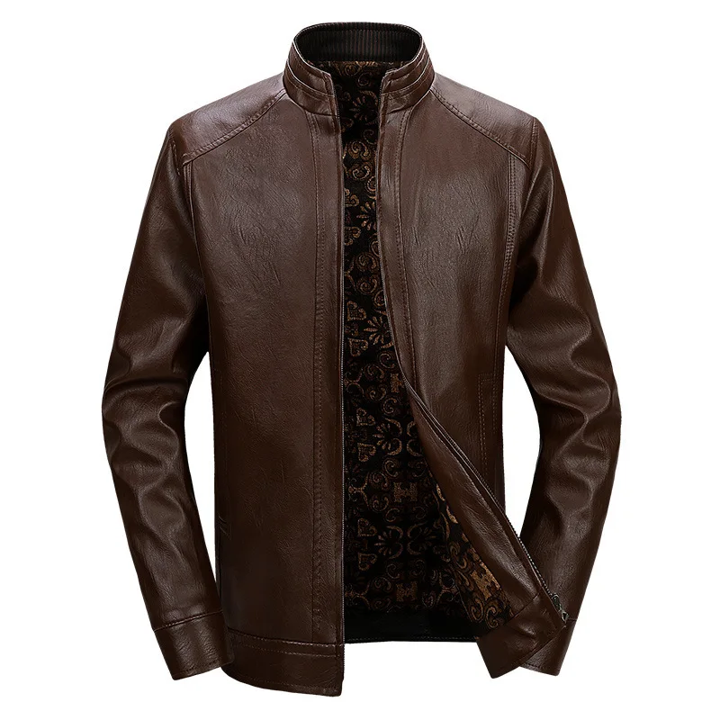 FGKKS Fashion Brand Men PU Leather Jacket New Men's Stand Collar Plus Velvet Leather Jacket Casual Wild Leather Jackets Male