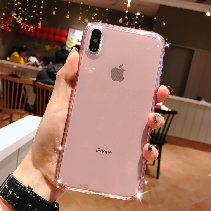 Модный прозрачный чехол со стразами для девочек iphone X XS MAX 10 XR 7 8 Plus 6 6s 5 se мягкий