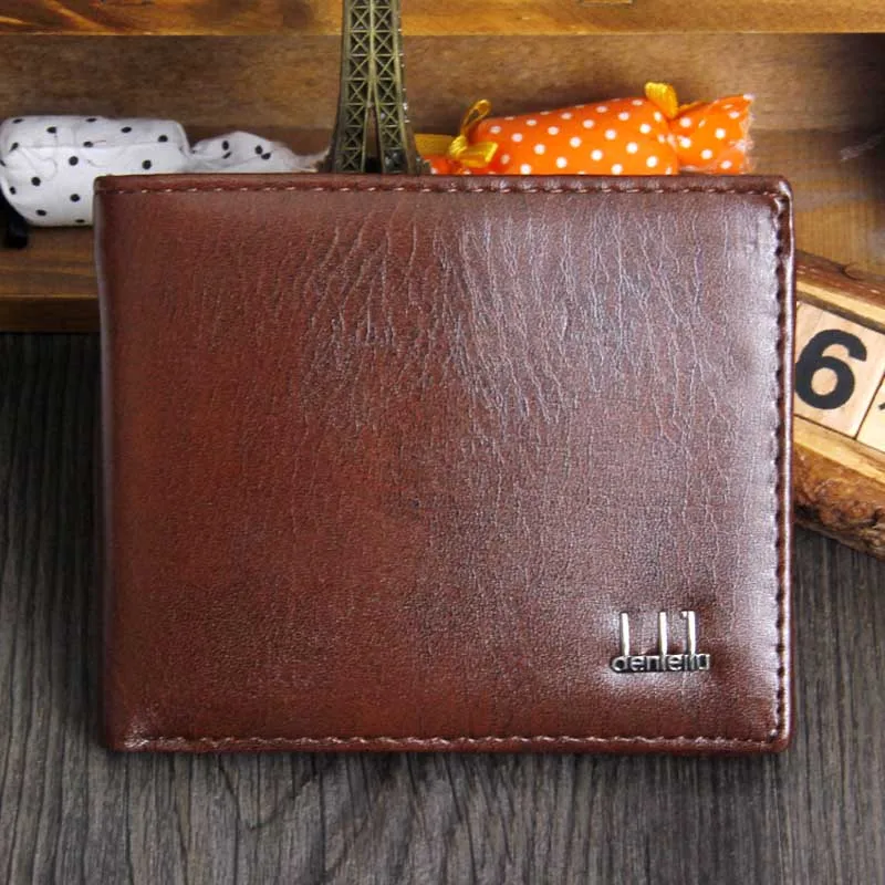 Фото Мужской кошелек кожаный коричневый кредитный держатель для карт тонкий складной