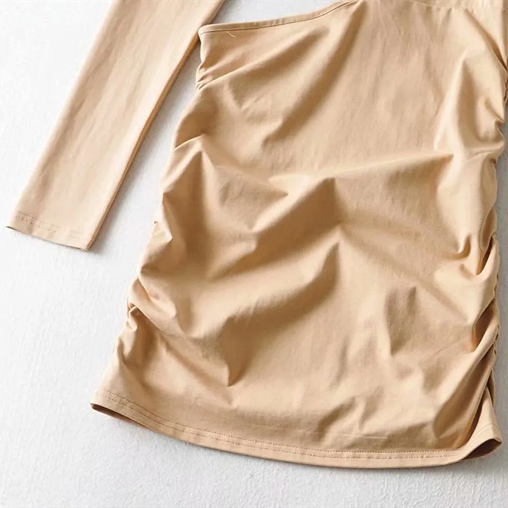 

2021 New style female fashion slim dress sexy unilateral open waist dress solid color long sleeve dress