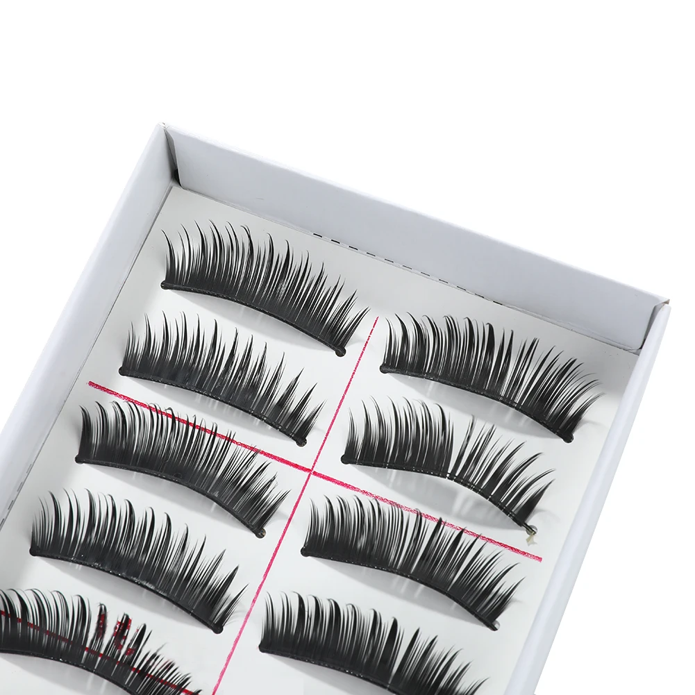 

10 Pairs of Natural Vivid Fake Eyelashes Transparent Stems Small Cross on The Eyelashes Bare Makeup Beauty