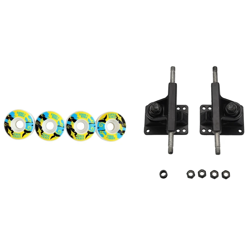 

Hot-2Pcs Skateboard Bridge Skate Truck Bracket Parts With 4Pcs Skateboard Wheels Durable PU Skate Wheels