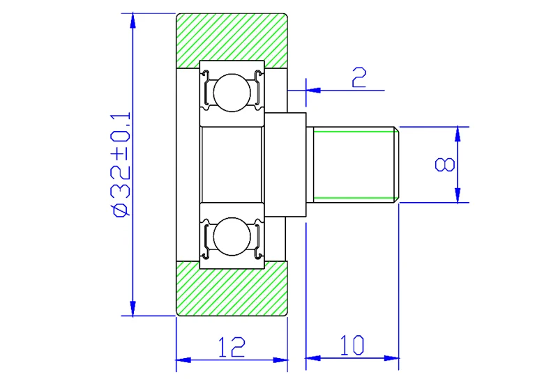 8*32*12-M8x10 PU материал скользящий ролик/шкив/колеса, с пластиковым покрытием 608RS подшипник с M8 винт 10 шт./лот