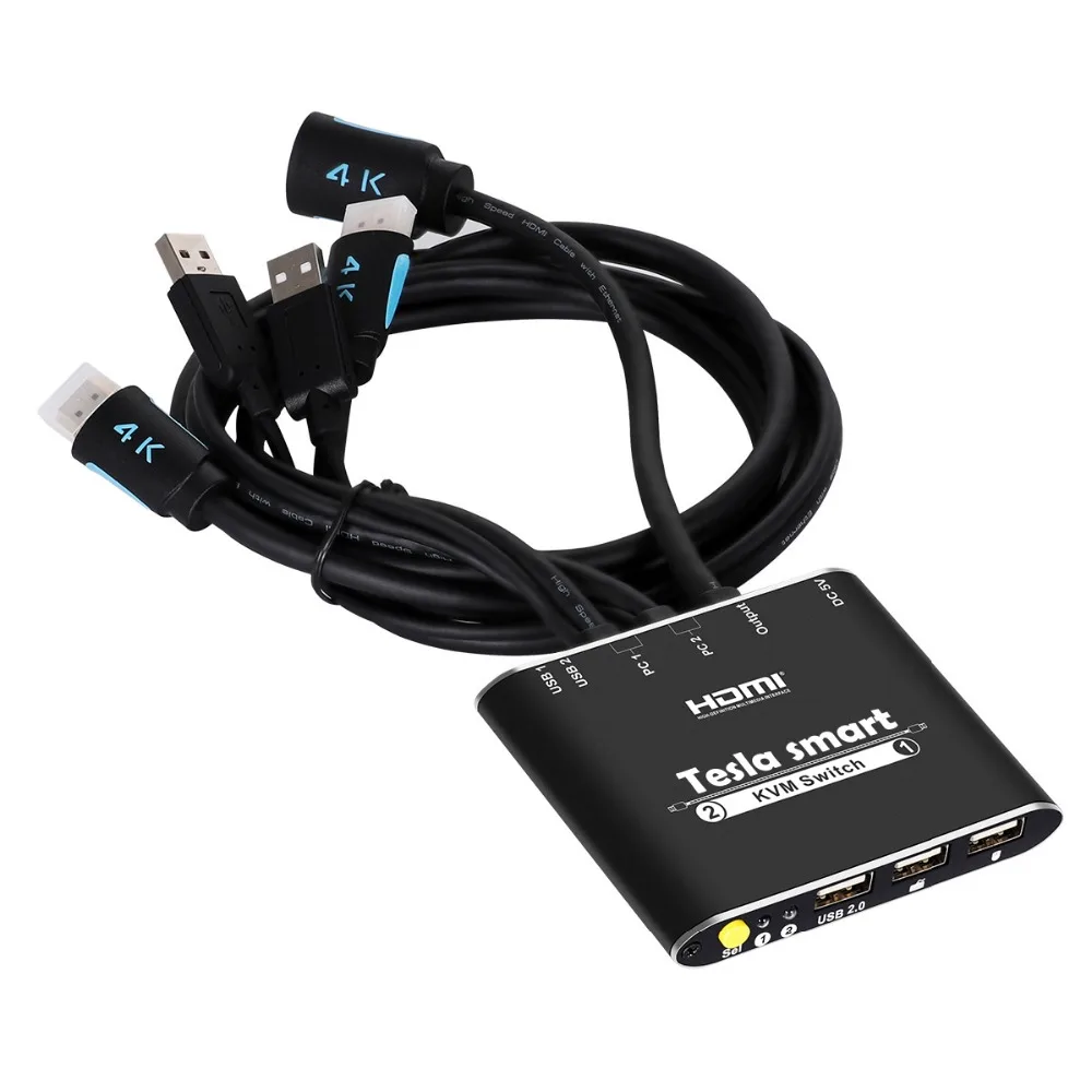 KVM переключатель Tesla smart высококачественный 2-портовый USB HDMI Кабельный с дополнительным USB 2,0 портом поддержка 4 K* 2 K(3840x2160