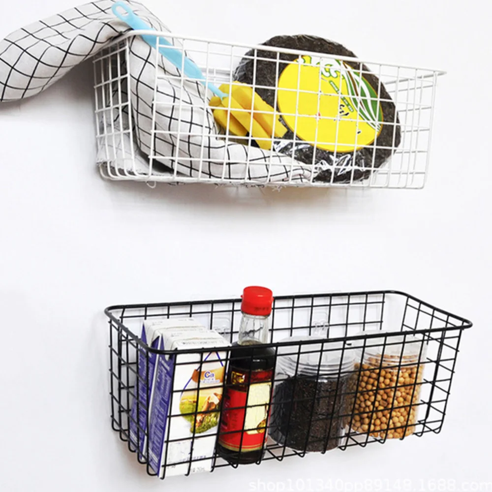 

2pcs Wall Mount Baskets Iron Storage Baskets Kitchen Spice Baskets (Black)