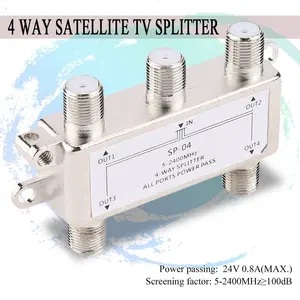 4 Way 4 Channel Satellite/Antenna/C able  TV Splitter Distributor 5-2400MHz F Type SP-04 Zinc Die-cast Housing