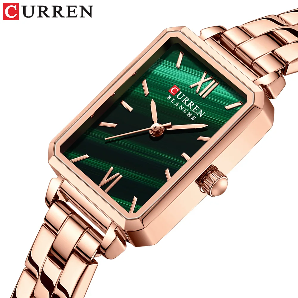 

CURREN Elegant Women's Wrist Watches Classic Rectangle Dial Light Thin Quartz Wristwatch Stainless Steel Clock