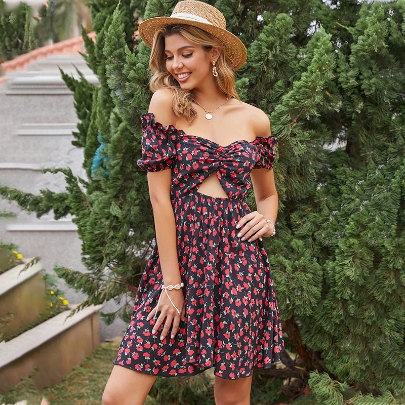 Women's floral skirts 2021 women's elegant fashion dresses summer sexy bohemian A-line vacation beach dresses for women