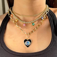 multilayer rainbow turkish evil eye golden beads necklace heart greek eye chain choker necklaces set for women punk boho jewelry