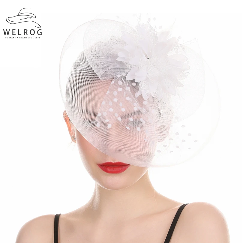 Классическая Заколка шляпка для волос в сеточку WELROG однотонный ободок с перьями