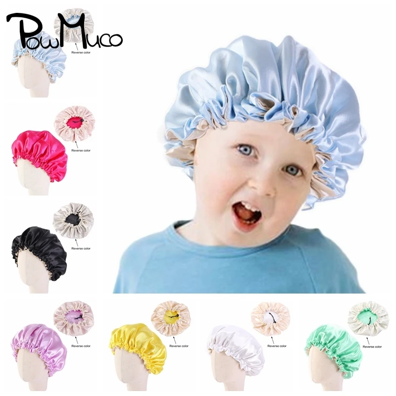 Однотонные двухслойные атласные шапки Powmuco для сна ухода за волосами ребенка