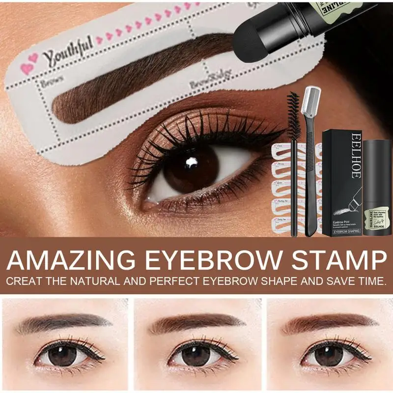 

One Step Eyebrow Stamp Shaping Kit Eyebrow Stamp Enhancers Stencil Set Long Lasting Waterproof Eyebrow Brow Brush Cosmetics Tool